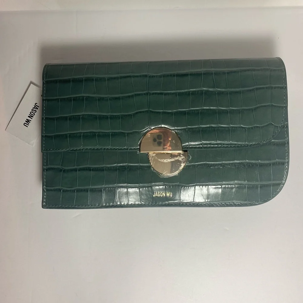 Jason Wu NWT Sage Leaf Croc Embossed Orbit Clutch - Picture 8 of 10